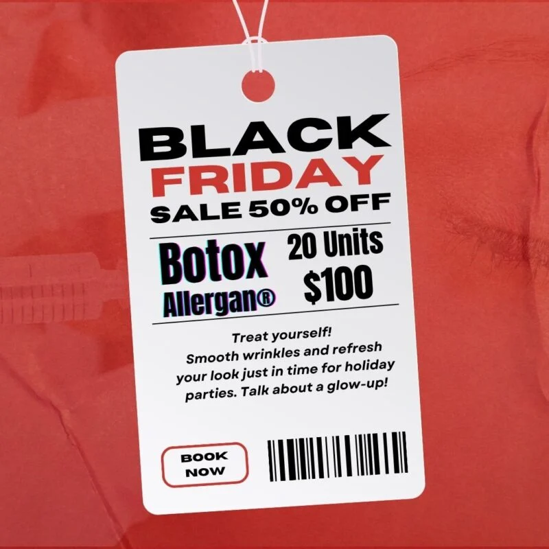 Black Friday Botox sale offer tag — ad creative designed by MetaBaz