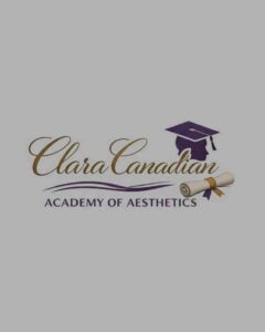 An elegant institutional logo featuring gold script typography alongside a purple graduation mortarboard cap and a rolled diploma scroll on a solid gray background, showcasing an academy of aesthetics training school portfolio feature optimized for premium website design and targeted local SEO services by MetaBaz.