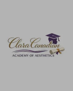 An elegant institutional logo featuring gold script typography alongside a purple graduation mortarboard cap and a rolled diploma scroll on a solid gray background, showcasing an academy of aesthetics training school portfolio feature optimized for premium website design and targeted local SEO services by MetaBaz.
