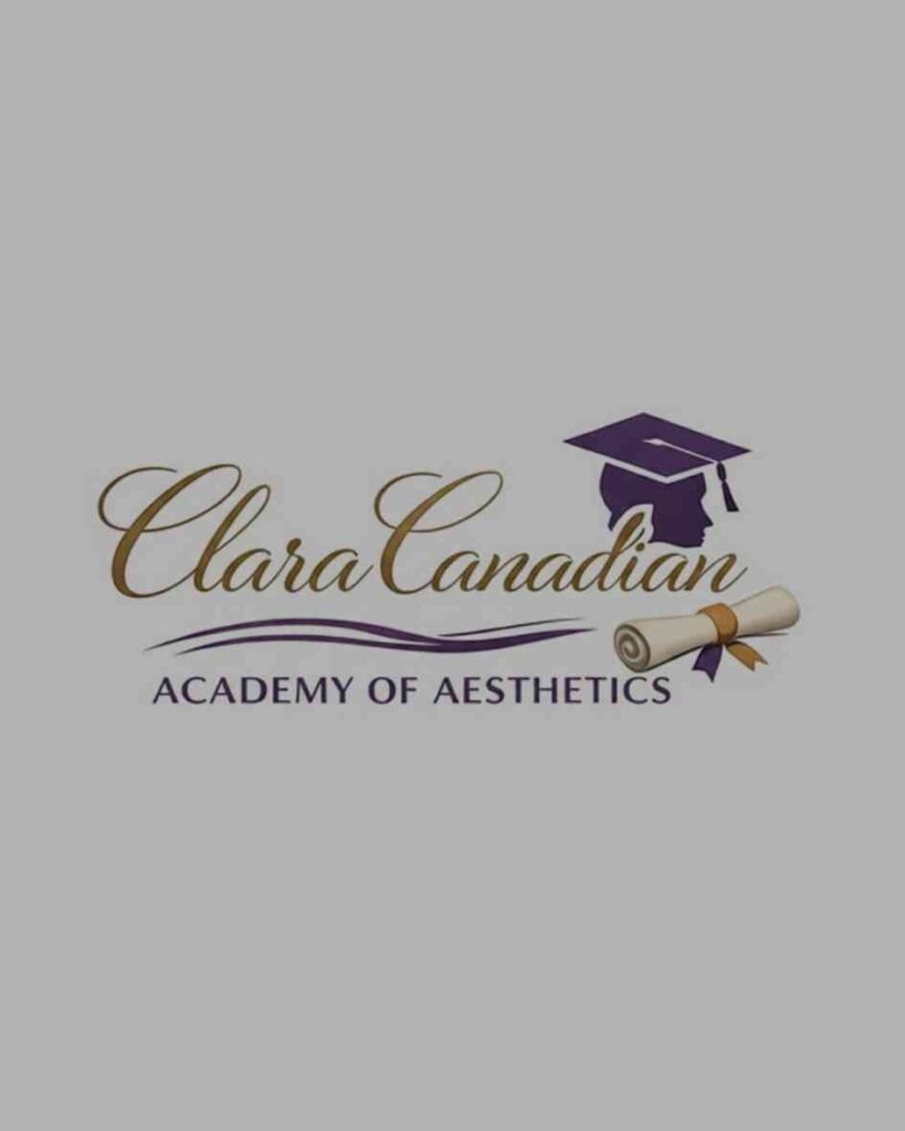 An elegant institutional logo featuring gold script typography alongside a purple graduation mortarboard cap and a rolled diploma scroll on a solid gray background, showcasing an academy of aesthetics training school portfolio feature optimized for premium website design and targeted local SEO services by MetaBaz.