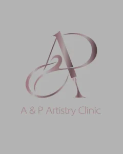 An elegant rose-gold monogram emblem combining stylized alphabetical initials with a sleek medical aesthetic icon on a solid gray background, highlighting a cosmetic clinic portfolio feature for high-performing Meta ads campaigns and targeted local SEO services by MetaBaz.