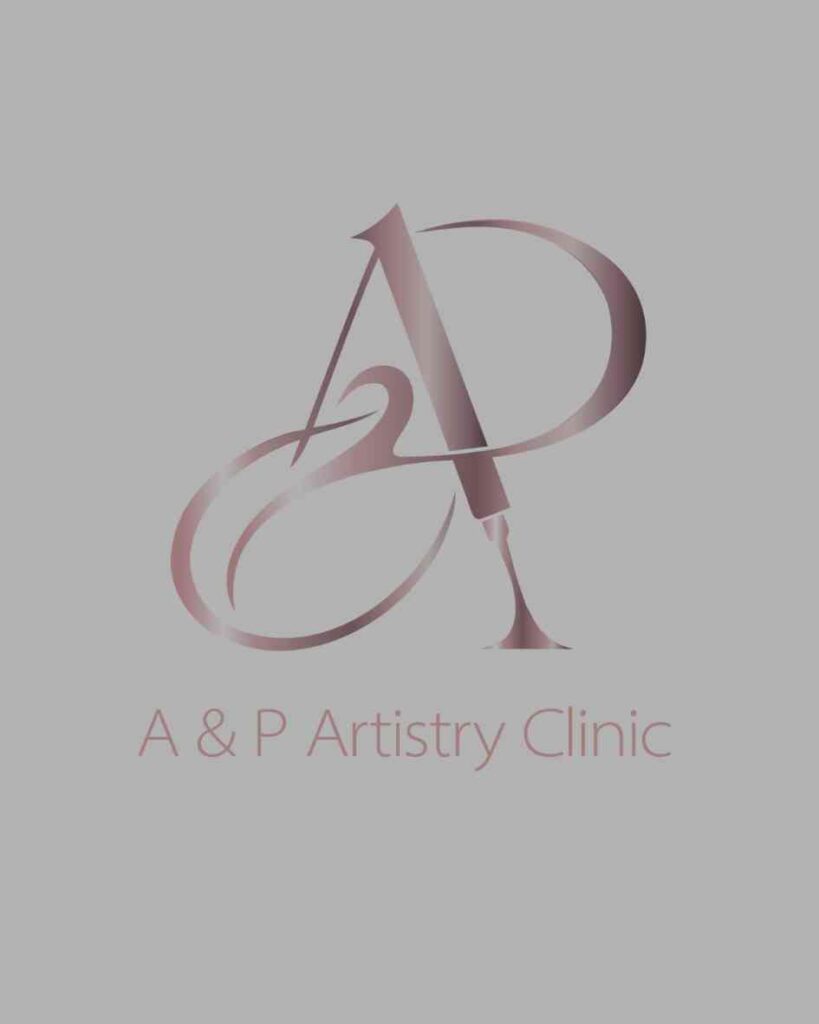 An elegant rose-gold monogram emblem combining stylized alphabetical initials with a sleek medical aesthetic icon on a solid gray background, highlighting a cosmetic clinic portfolio feature for high-performing Meta ads campaigns and targeted local SEO services by MetaBaz.