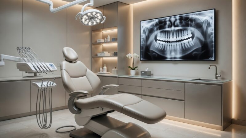 A high-tech, welcoming dental operatory room showcasing premium patient care infrastructure managed by a professional marketing agency.