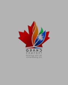 A multi-colored emblem shaped like a Canadian maple leaf, combining a classic red silhouette with an orange flame vector and a blue snowflake graphic on a solid gray background, showcasing a residential and commercial HVAC contractor portfolio feature optimized for high-intent Google Ads management and hyper-local SEO services by MetaBaz. HVAC local SEO and Google ads