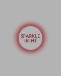 A minimalist white circular emblem featuring clean red typography surrounded by a soft, glowing red luminous halo effect on a solid gray background, showcasing a residential and commercial lighting company portfolio feature optimized for organic social media management and high-performing Meta ads by MetaBaz.