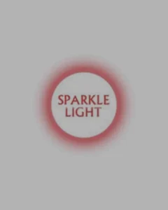 A minimalist white circular emblem featuring clean red typography surrounded by a soft, glowing red luminous halo effect on a solid gray background, showcasing a residential and commercial lighting company portfolio feature optimized for organic social media management and high-performing Meta ads by MetaBaz.