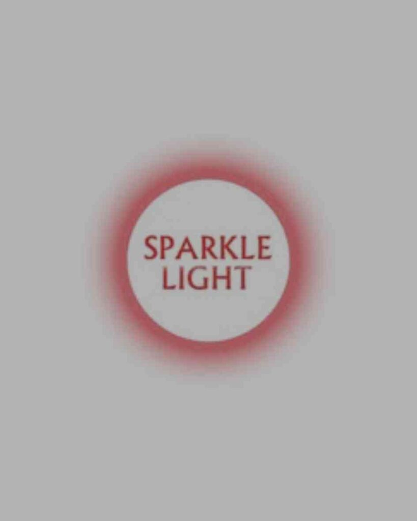 A minimalist white circular emblem featuring clean red typography surrounded by a soft, glowing red luminous halo effect on a solid gray background, showcasing a residential and commercial lighting company portfolio feature optimized for organic social media management and high-performing Meta ads by MetaBaz.