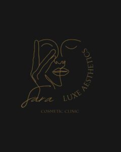 An elegant gold line-art illustration of a minimalist female face with a hand framing the profile on a solid black background, showcasing a luxury cosmetic clinic portfolio feature optimized for high-performing Meta ads campaigns and targeted local SEO services by MetaBaz.