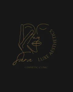 An elegant gold line-art illustration of a minimalist female face with a hand framing the profile on a solid black background, showcasing a luxury cosmetic clinic portfolio feature optimized for high-performing Meta ads campaigns and targeted local SEO services by MetaBaz.